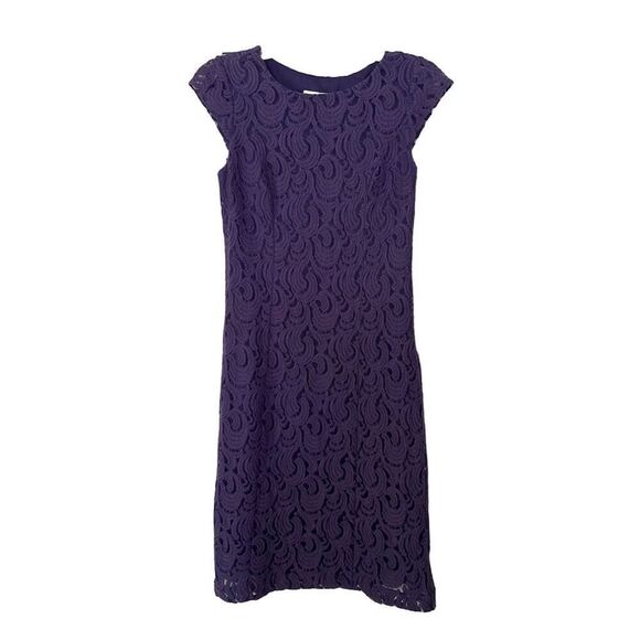Coldwater Creek Purple Lace Knee Length Dress Size 4 Cap Sleeve​ - Picture 2 of 14